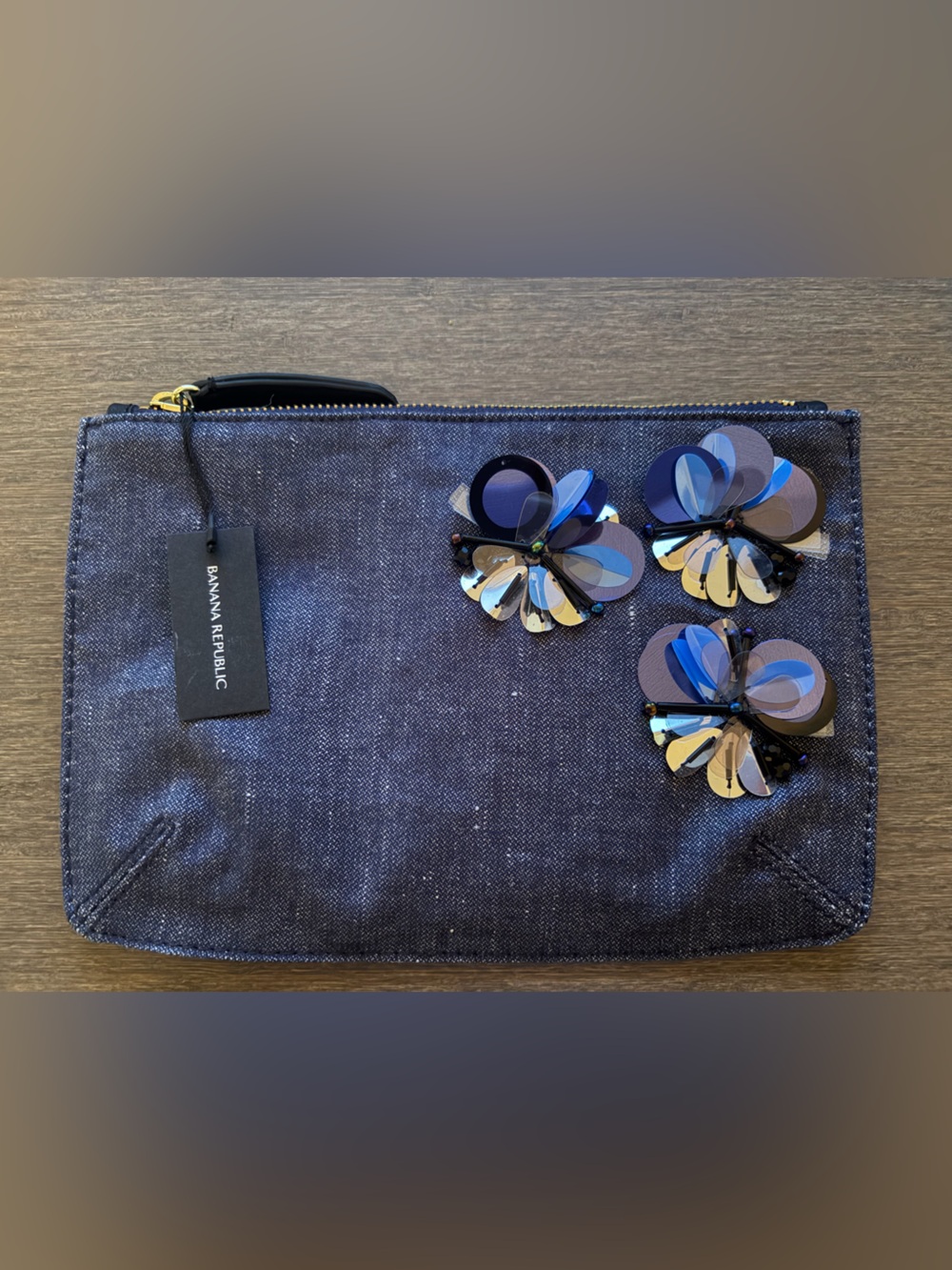 NWT Banana Republic Denim Clutch w/ Sequin Appliqué